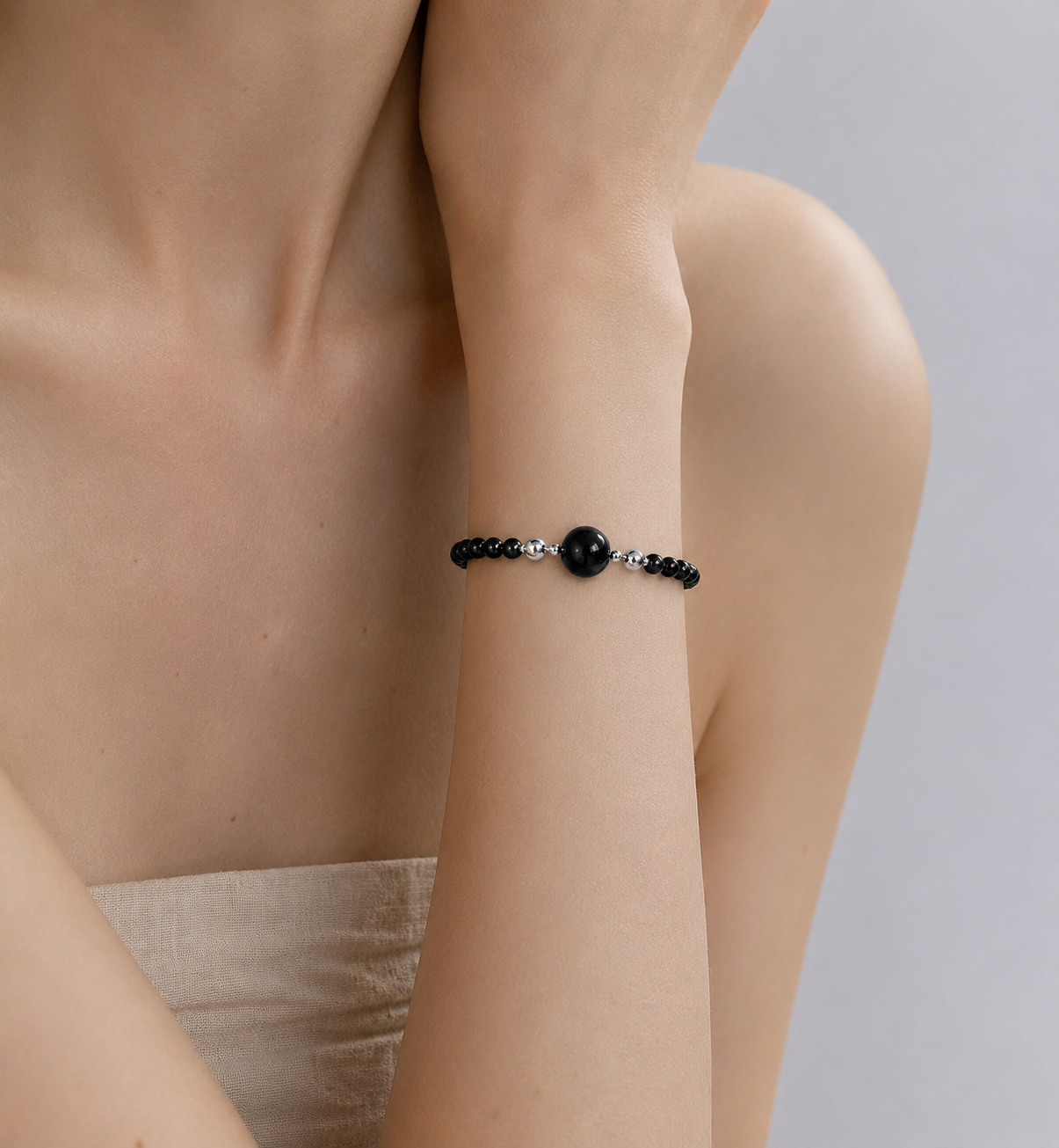 Obsidian Crystal Bead Bracelet