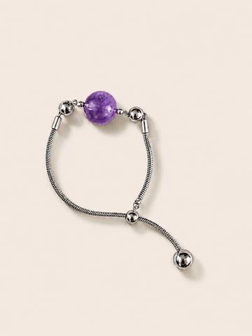 Amethyst Mood bracelet with magnetic interchangeable charm on titanium steel chain