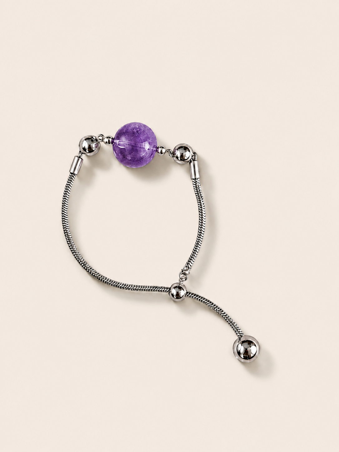 Amethyst Mood bracelet with magnetic interchangeable charm on titanium steel chain