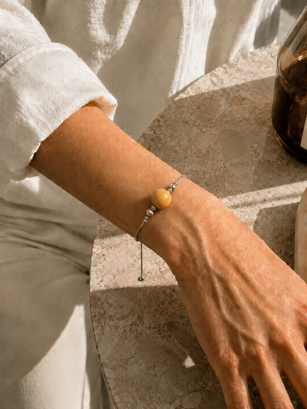 Golden Jade Bracelet with Mood Calendar - Titanium Chain