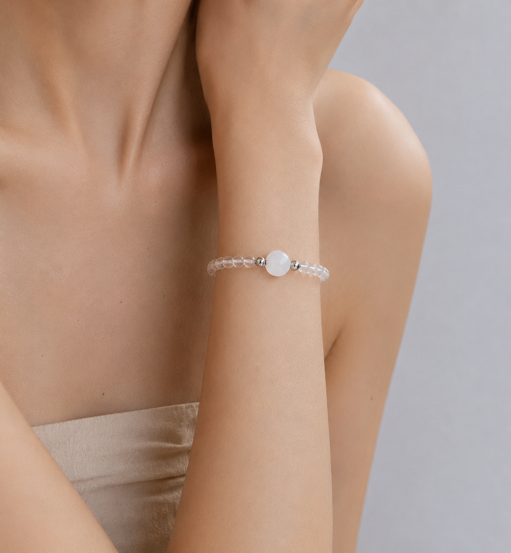 White Jade Crystal Bead Bracelet