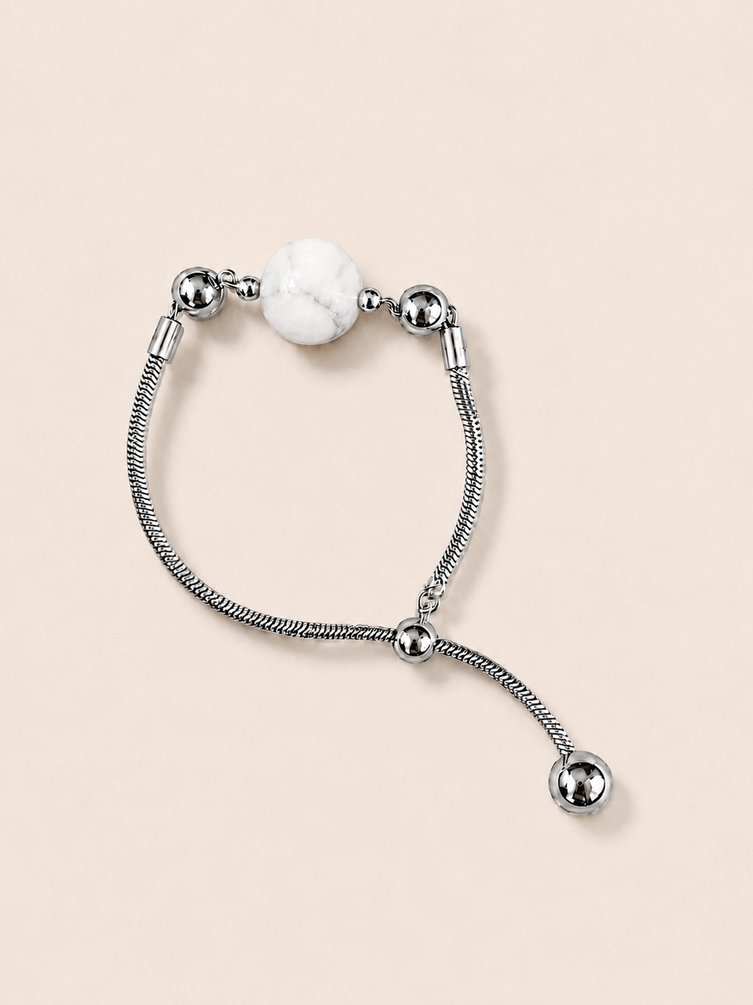White Turqoise Bracelet with Mood Calendar - Titanium Chain