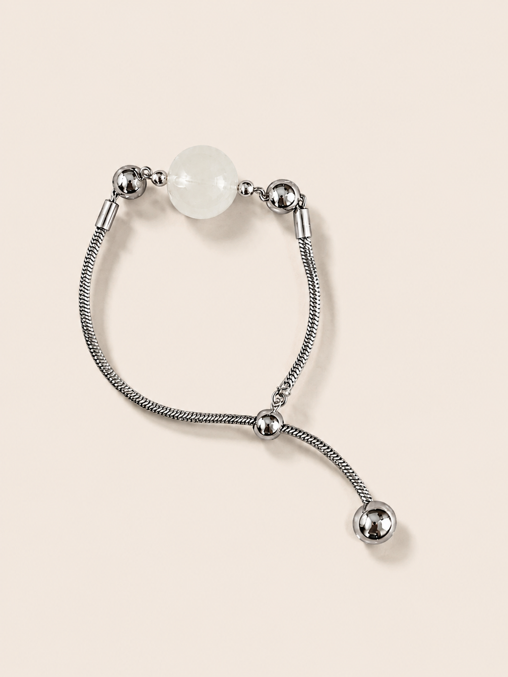 White Jade bead bracelet with magnetic interchangeable charm on titanium steel chain