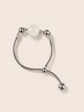 White Jade bead bracelet with magnetic interchangeable charm on titanium steel chain