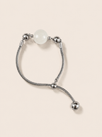 White Jade bead bracelet with magnetic interchangeable charm on titanium steel chain