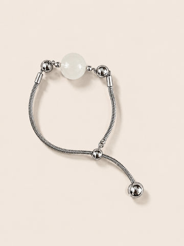 White Jade bead bracelet with magnetic interchangeable charm on titanium steel chain