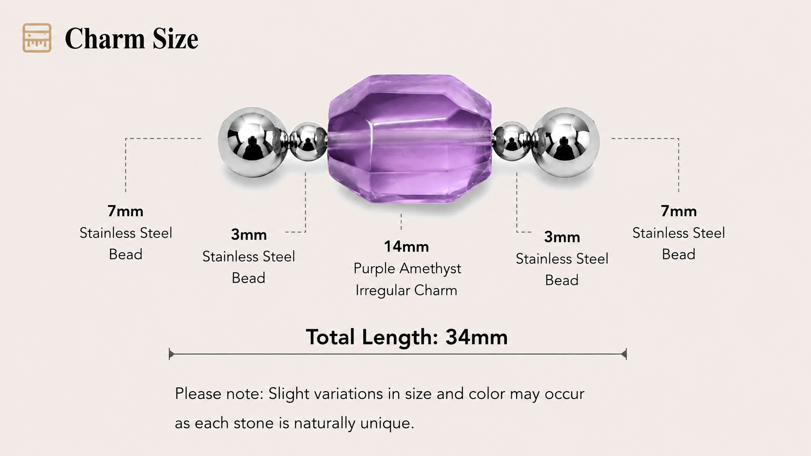 Purple Amethyst Irregular Charm dimensions