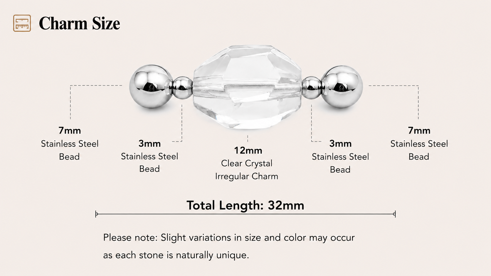 Clear Crystal Irregular Charm dimensions