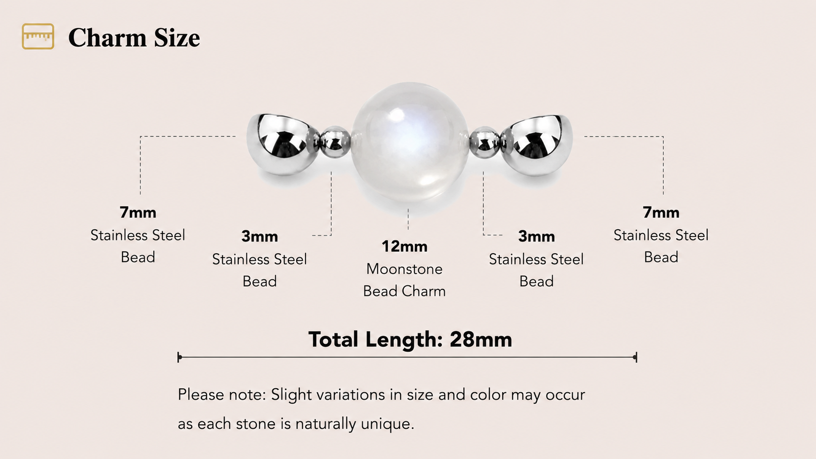 Moonstone Bead Charm dimensions