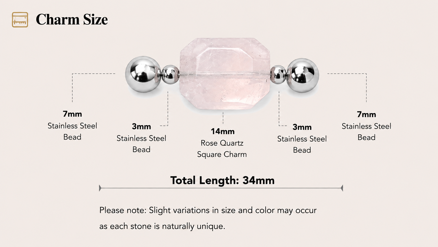 Rose Quartz Square Charm dimensions